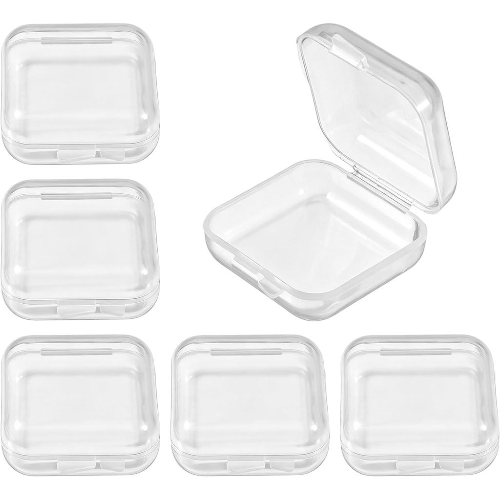 Caixa Plástica Transparente Da Tomada Orelha De 6 Pces , Mini Recipiente Quadrado Pequeno Com Tampa | Minúscula Portátil