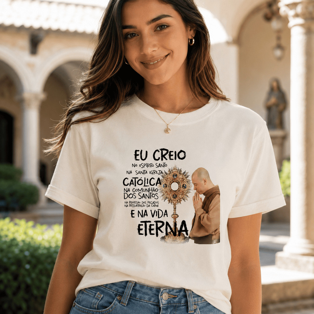 Camiseta Feminina Católica Frei Gilson São Miguel Arcanjo Quaresma 4 da Manhã 100% Algodão — imagem 2 de 2