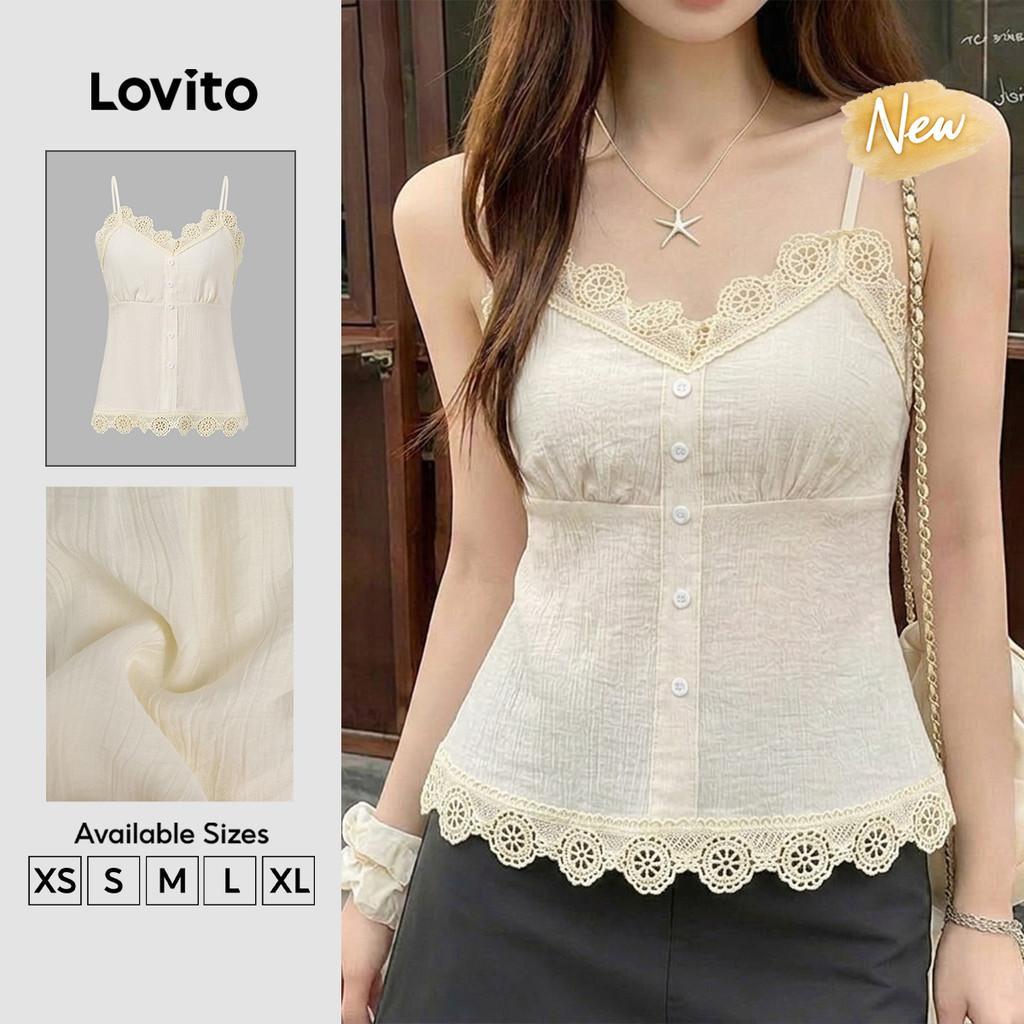 (New Arrival) Lovito Top Boho Gola Franzida Linha Estruturada Lazer Primavera/verão Top Damasco para Mulheres TKB202P2D590