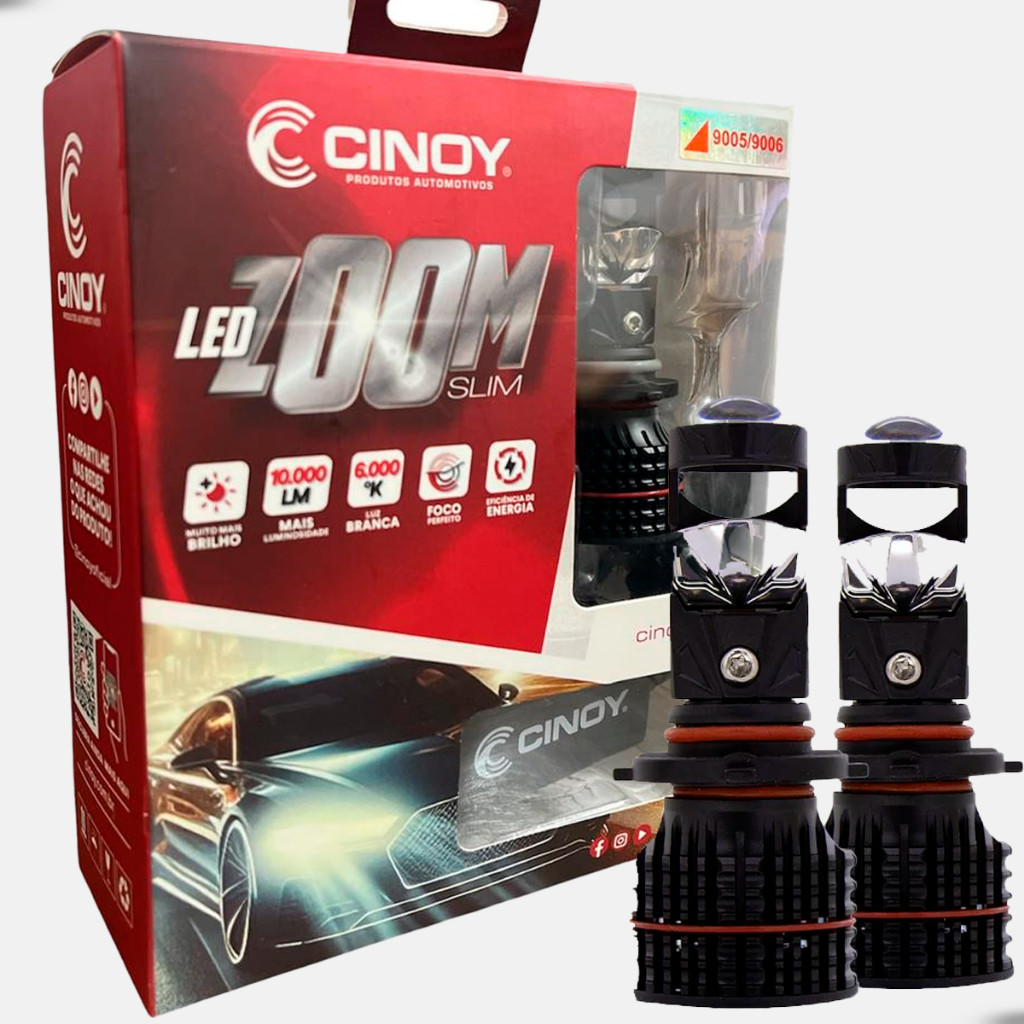 Lâmpada Super LED Projetor Cinoy Eliptico HB3 HB4 10000 Lumens 6000K com Cooler IP65