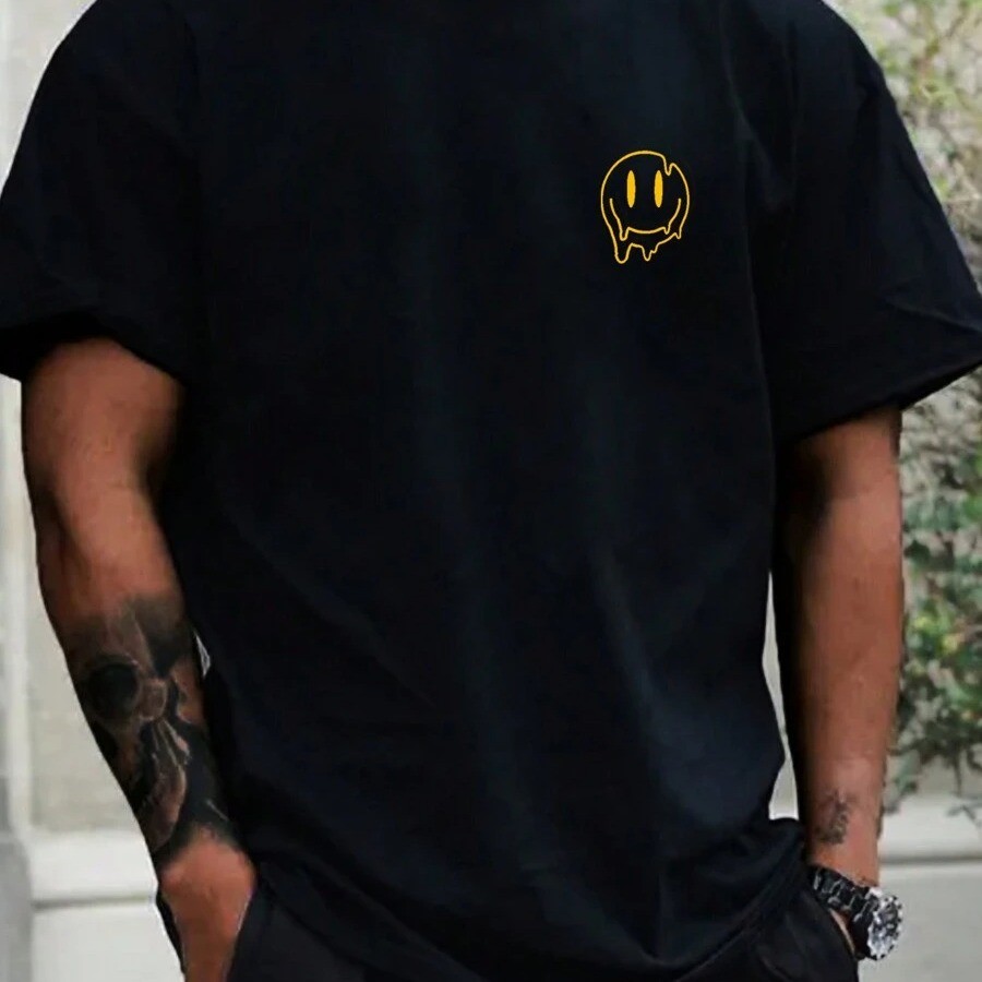 Camiseta Masculina Estampada Smile Amarelo 100% Algodão Premium Streetwear Treino Academia Casual Urbana Jovem Unissex