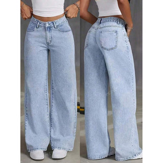 Jeans Femininos Leves Com Pernas Largas , Cintura Alta , Calças Retas Soltas , Uso Diário Casual