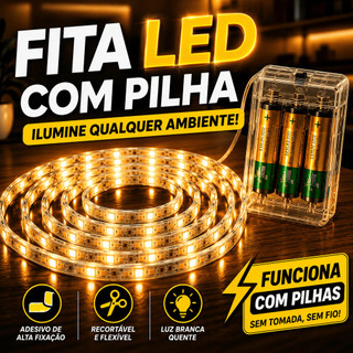 Fita De Led A Pilha Luz Fria Quente Amarelo Neutro Adesiva Facil Instalaçao Espelho Armario Sanca Cabeceira Bateria AA