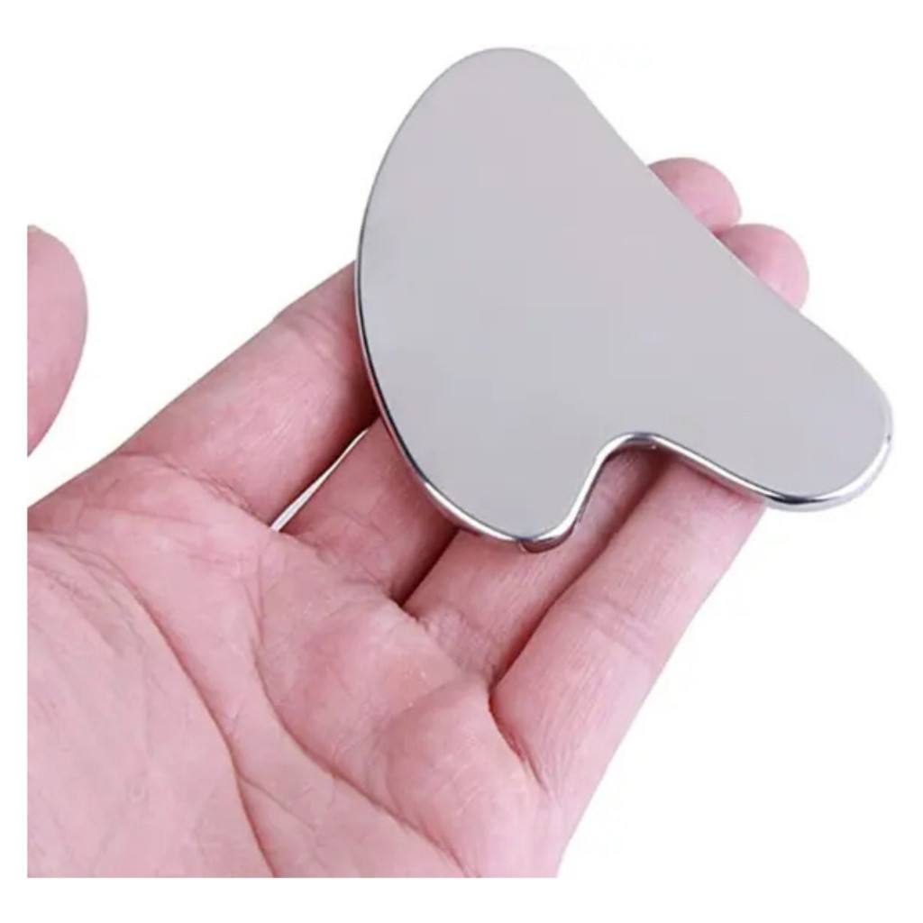 Placa Gua Sha Massagem Facial Pedra Anti Ruga Em Aço Inox - Skin Care