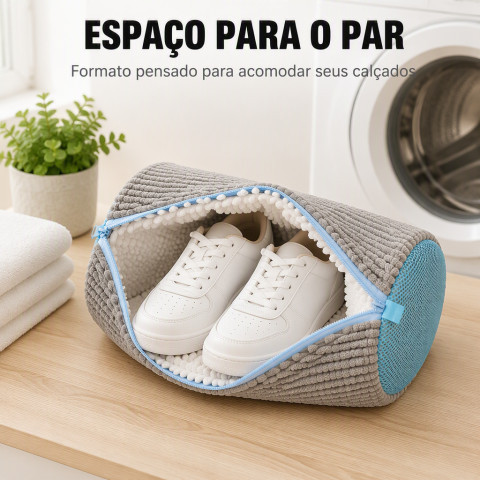 Saco Protetor para Lavar Sapatos Tenis na Maquina em Tecido Pelúcia