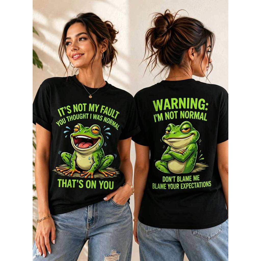 Camiseta Feminina Estampa Sapo Engraçado Larga Confortável Fofa Divertida Verão Casual