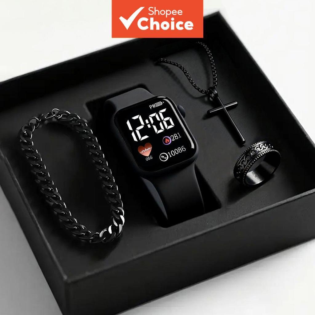 Crianças Meninos LED Relógio Digital Para Bebê Menino & Menina Conjunto De 4 Peças Pulseira De Silicone Display De Luz N