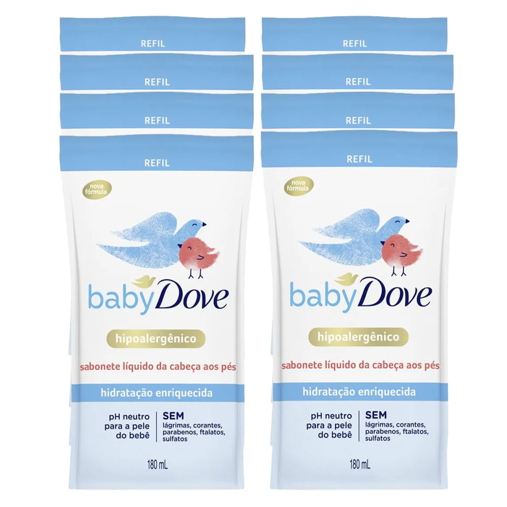 kit 8 Sabonetes Líquido Baby Dove Hidratação Enriquecida Refil 180ml