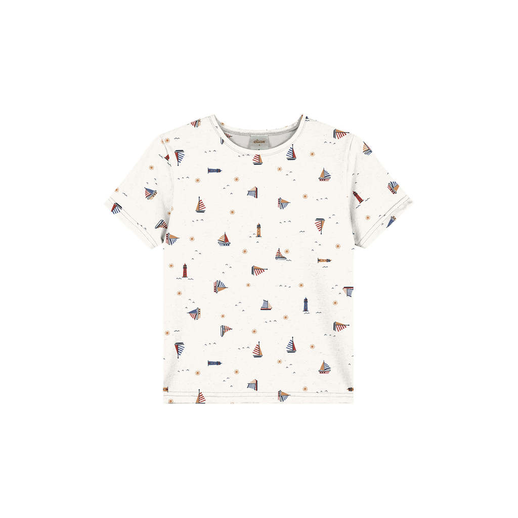 Camiseta Infantil Menino Curta Estampada Elian Bege
