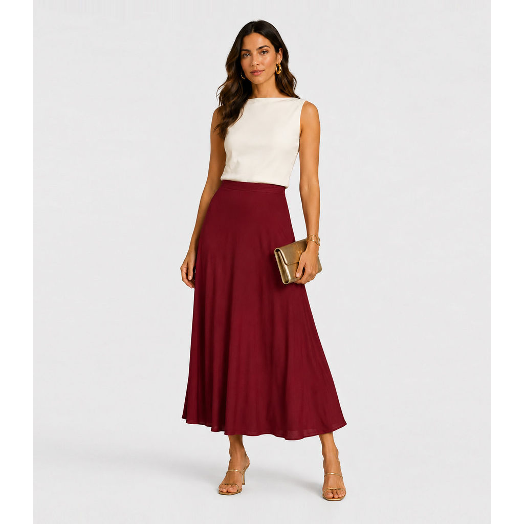 Saia Feminina Midi Evase Dianna Vermelho