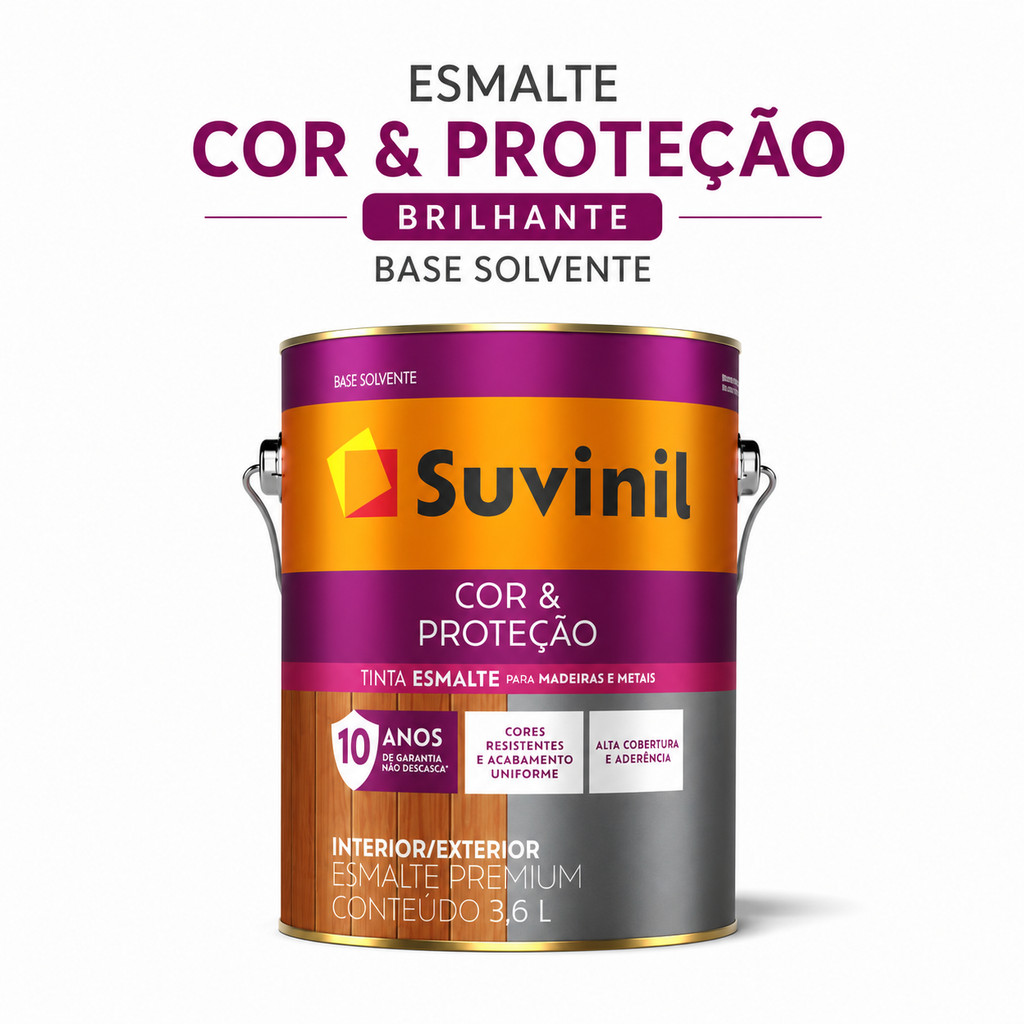 Tinta Esmalte Sintético Cor e Proteção 3,6L Brilhante - Suvinil Alta Cobertura E Aderência