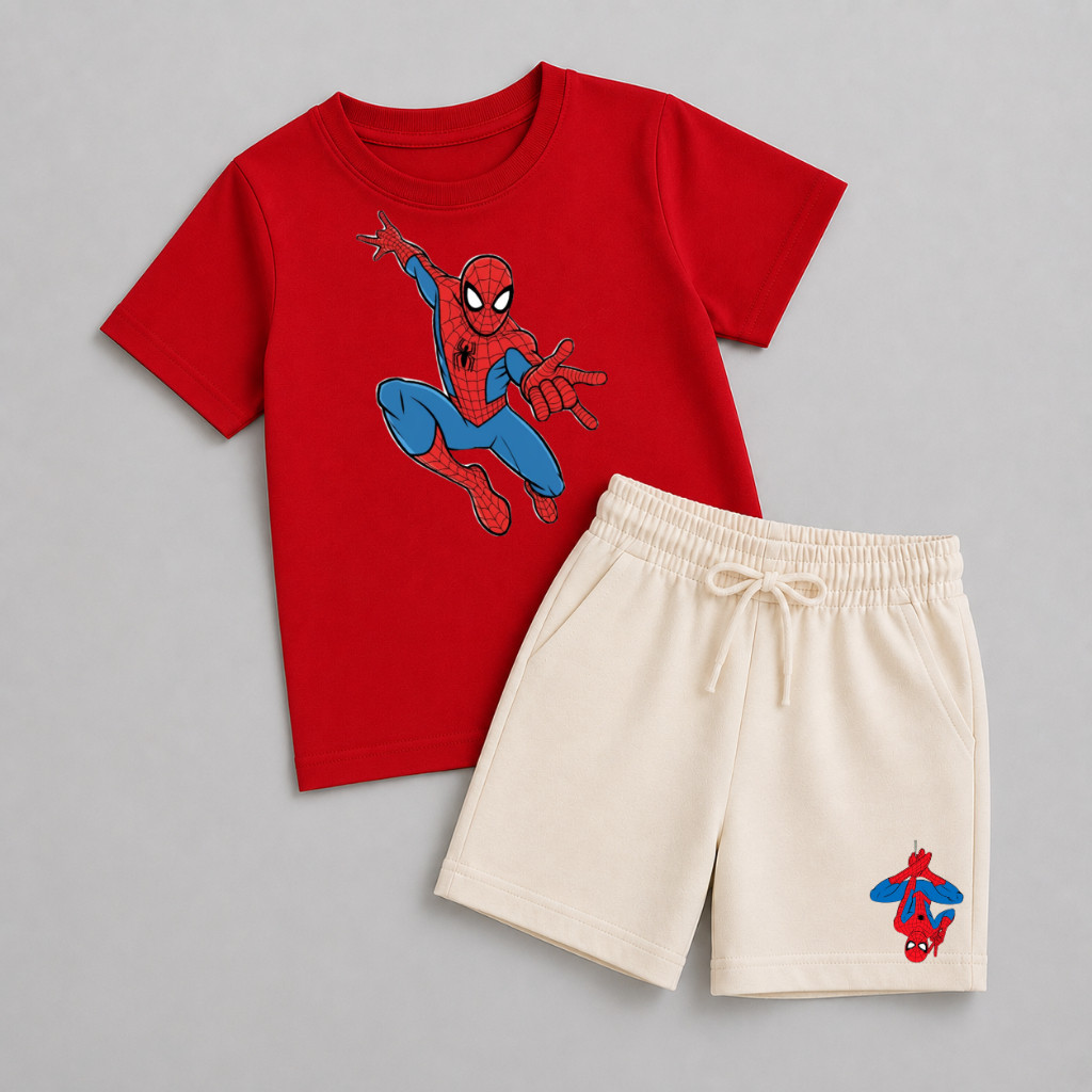 Conjunto Infantil Estampado Camisa + Short Aranha Spider Kit 100% Algodão
