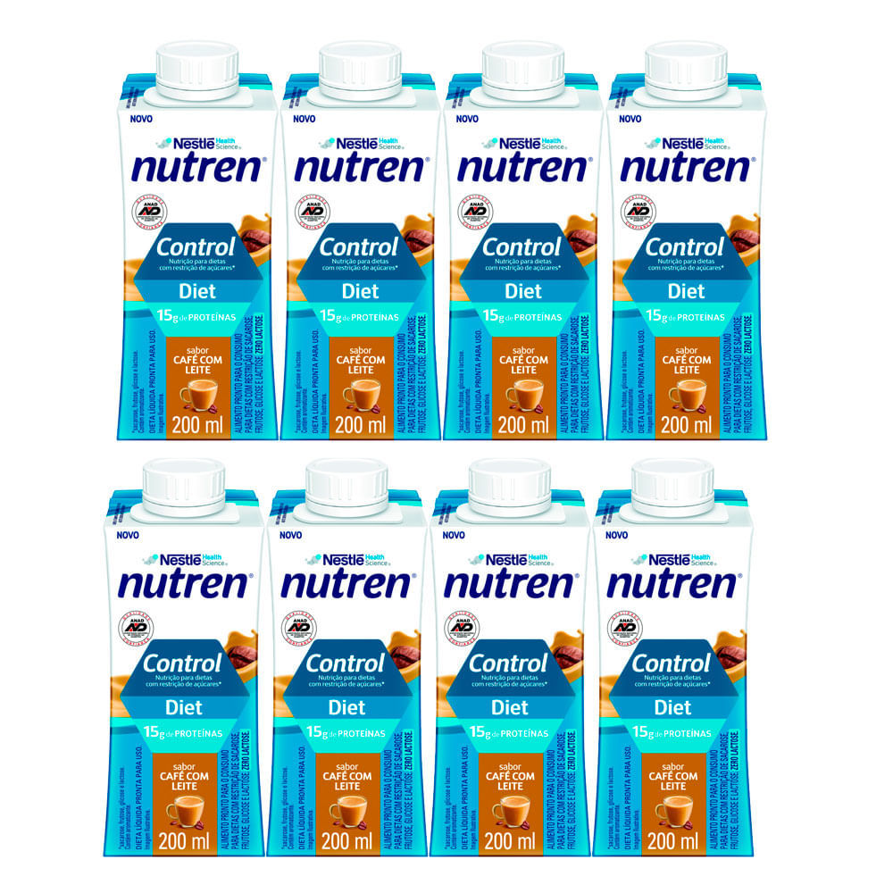 Kit 8 Nutren Control Diet com 15g de Proteínas Sabor Café com Leite 200ml
