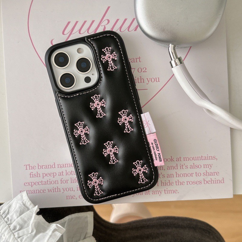 13iphone14 Simples Apple Cross Adequado para Drop Case Chassis Bordado Mão Escuro Anti-15promax16