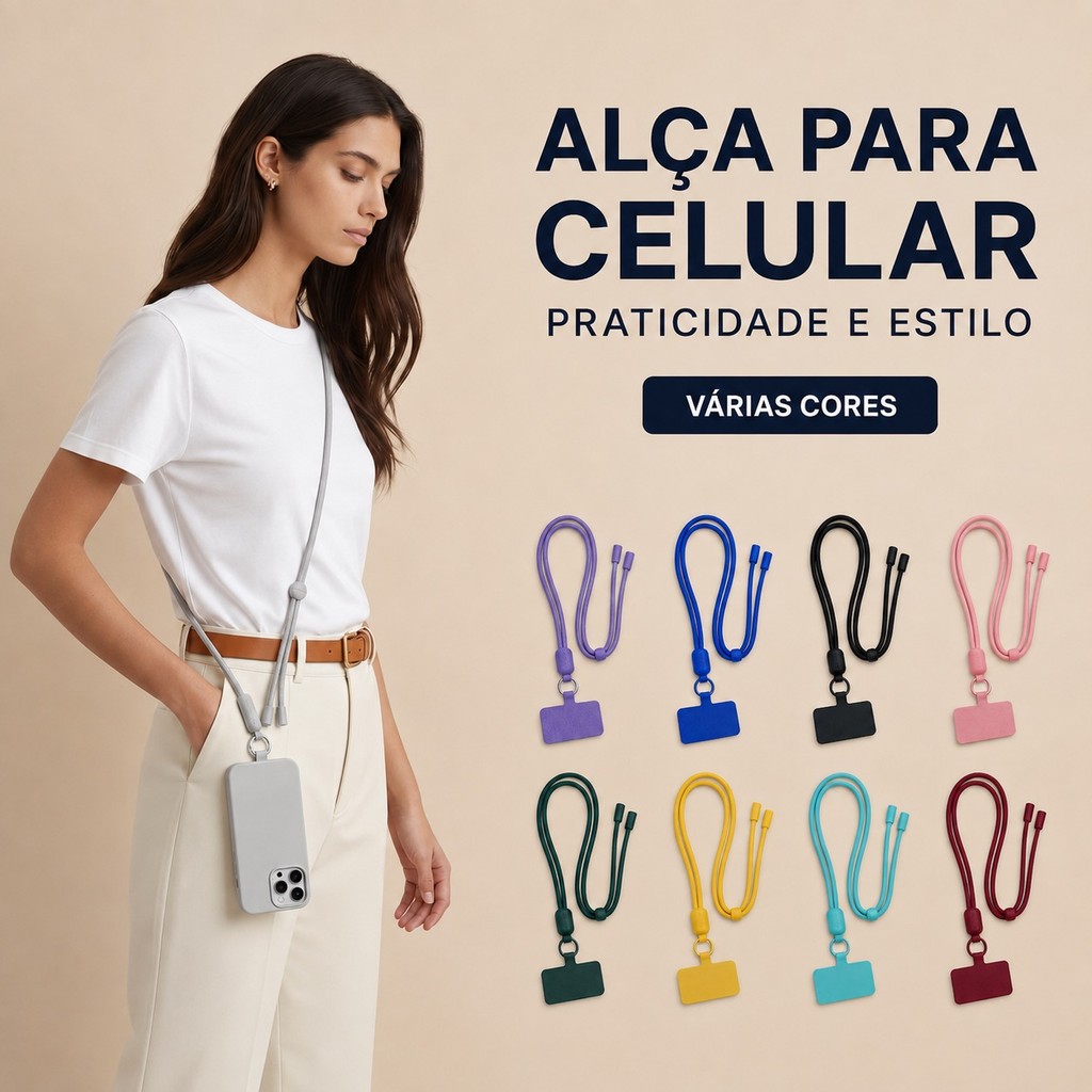 Alça para Celular Cordão Ajustável Pescoço Transversal Universal Porta Celular Antifurto