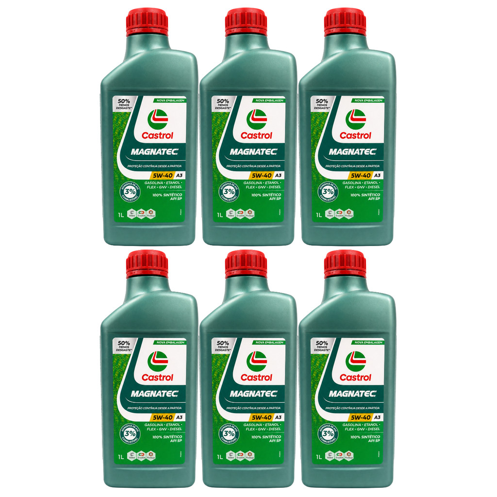 Kit 6 Óleo de Motor MAGNATEC 5W40 A3 Sintético 1L CASTROL