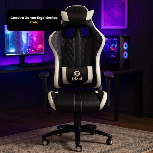 Cadeira Gamer Ergonômica Ajustável Confortável Escritório Jogos Preta