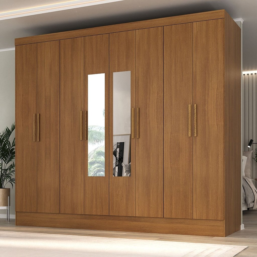 Guarda-Roupa Casal 100% MDF com Espelho 8 Portas 4 Gavetas Jatobá Yescasa Cinamomo Cinamomo