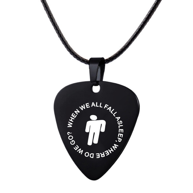 Colar de palheta de guitarra em aço inoxidável com logotipo Billy Alicia