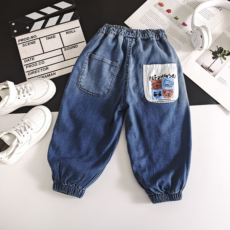 Meninos fino Tencel Denim Mosquito calças verão 2025 novo estilo pequenas crianças calças soltas respirável bebê menino 
