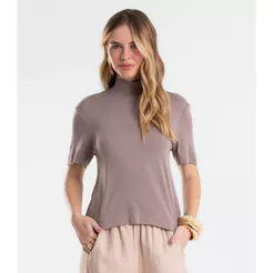 Blusa Feminina Gola Alta ViscoTrico Básica Endless Cinza