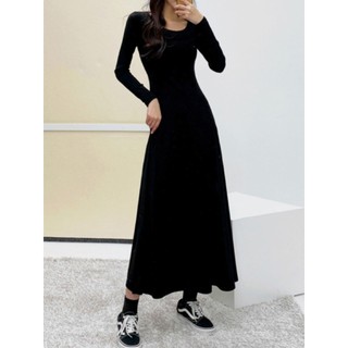 Vestido feminino de algodão escovado outono inverno, versão coreana, Slim fit, aparência mais fina, saia longa grande co