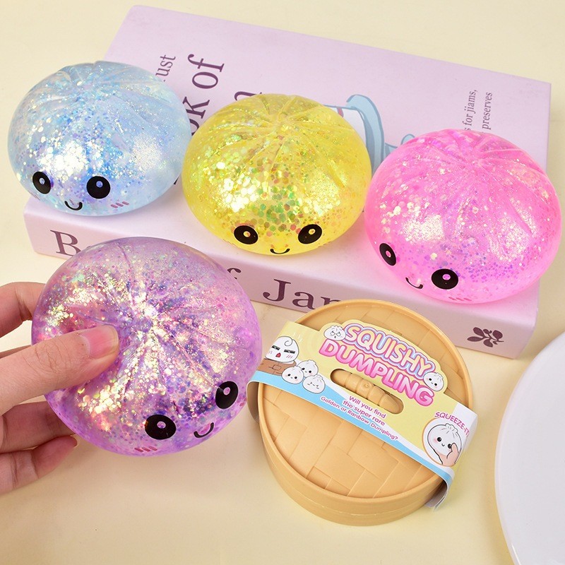 Kit Brinquedo Squishy 8,5 cm Glitter Pãozinho Anti Estresse Sem Led | Fofo Macio Brinquedo de Apertar