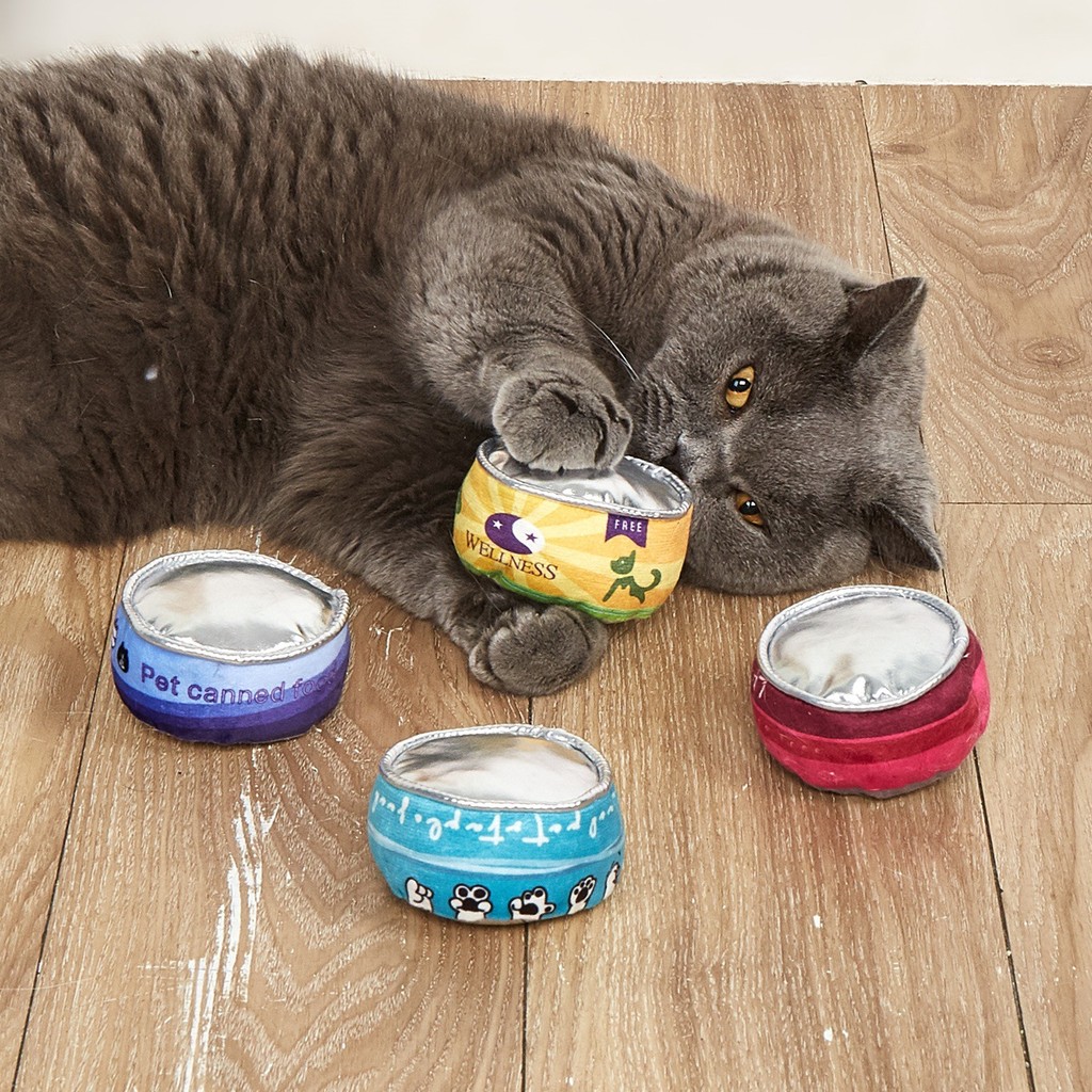 Novo enlatado comida de gato Catnip brinquedo soando som papel gato brinquedo resistente a riscos brinquedo para animais