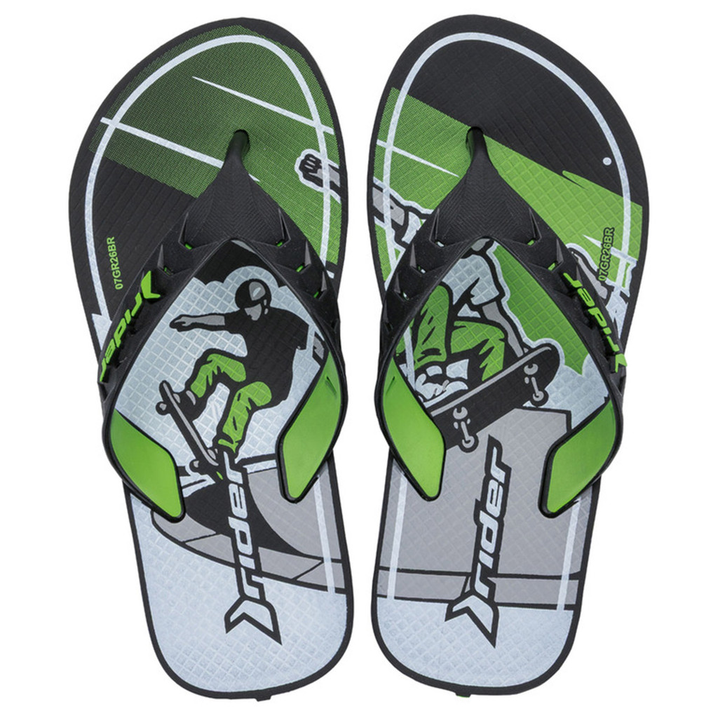 Chinelo Street Joy Rider Dedo Masculino Leve Macio Preto Verde 11768
