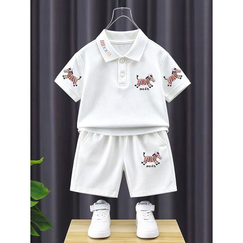 Crianças puro algodão lapela camiseta conjunto verão moda POLO roupas meninos meninas moda Shorts de manga curta conjunt