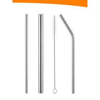 Kit 3 Canudos de Inox Reutilizáveis Reto Curvo Grosso + Escova de Limpeza
