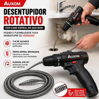 Kit Desentupidor Rotativo Profissional 5m  Mola Em Aço Resistente Ideal Para Ralos Pias E Entupimentos Diversos
