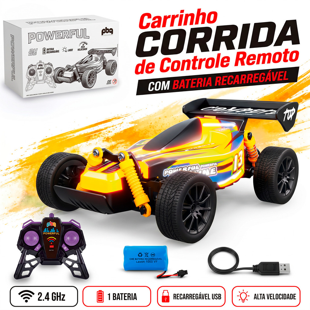 Carrinho De Controle Remoto Alta Velocidade Com Luz Recarregável Buggy Infantil Menino — imagem 2 de 2