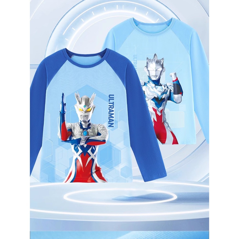 Ultraman crianças camiseta de manga comprida meninos primavera outono fino algodão topo menino bebê verão camiseta