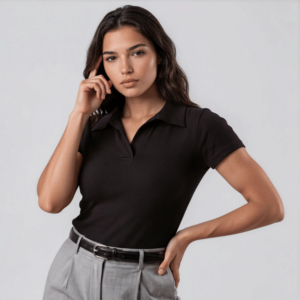 Blusa Feminina Gola Polo Ribana Canelada Elegante Casual Estilosa