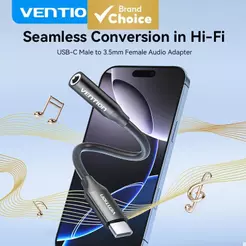 DAC CHIP Vention Type C Para 3.5 Mm Fone De Ouvido USB Cabo Adaptador De Áudio iPhone 16 15 Series Samsung Galaxy