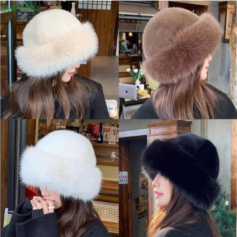 SUPERAF Chapéu De Balde De Pele Fofa Para Mulheres Pescador De Pelúcia Quente Proteção De Ouvido Inverno Engrossar Dia D