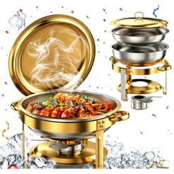 Rechaud Redondo 6 L Aço Inoxrico Comida Banho Maria Buffet golden