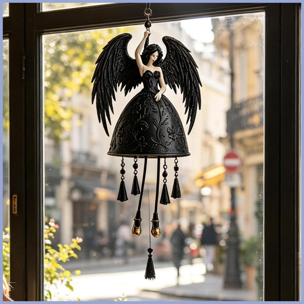 Sinos De Vento Pretos Góticos , Pendurados , Exibição De Destaque De Halloween , Anjo Escuro , Para Porta Frontal De Jar