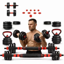 Kit de Halteres 15kg com Anilhas e Barras Rosqueáveis para Musculação e Treino em Casa
