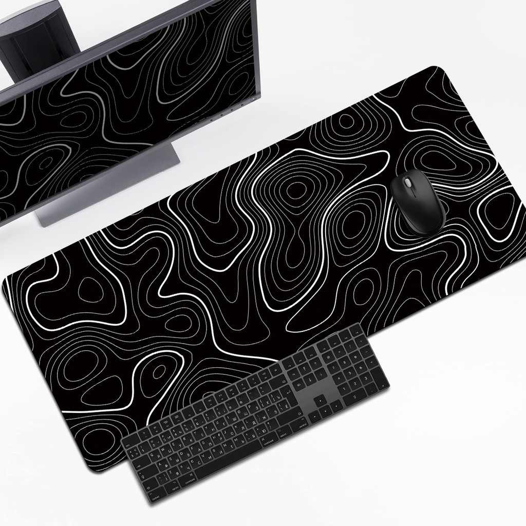 Mouse Pad Gamer Longo Abstrato Mapa de Contorno Minimalista, Mouse Pad Antiderrapante Borda Costurada para Setup PC