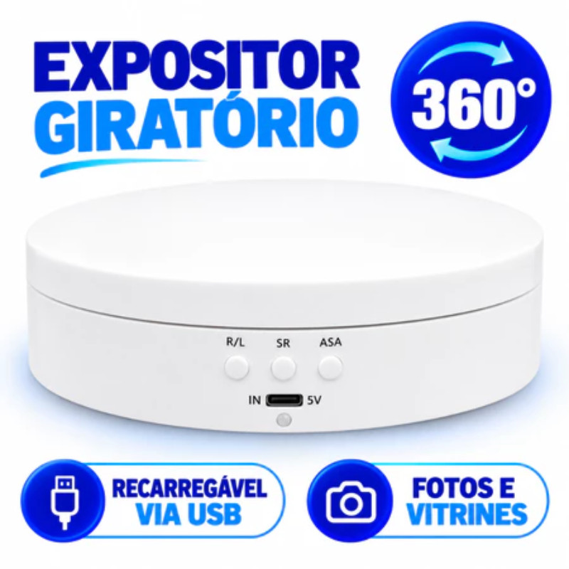 Suporte Expositor Giratório | USB Recarregável Para Vitrine Foto E Decoração Preto Branco Preferred