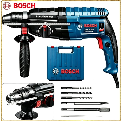 Bosch GBH 2-28D Martelete Furadeira de Impacto Rotativo 5kg Rompedor Demolidor Perfurador 1600w Com Acessorios