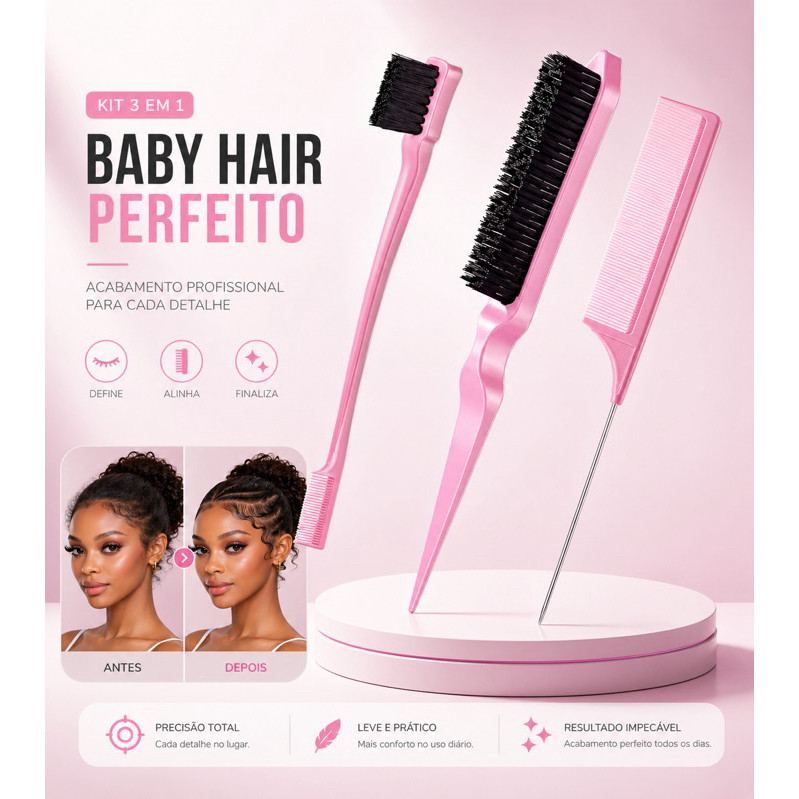 Kit de Pente para Cabelo com 03 Unidades