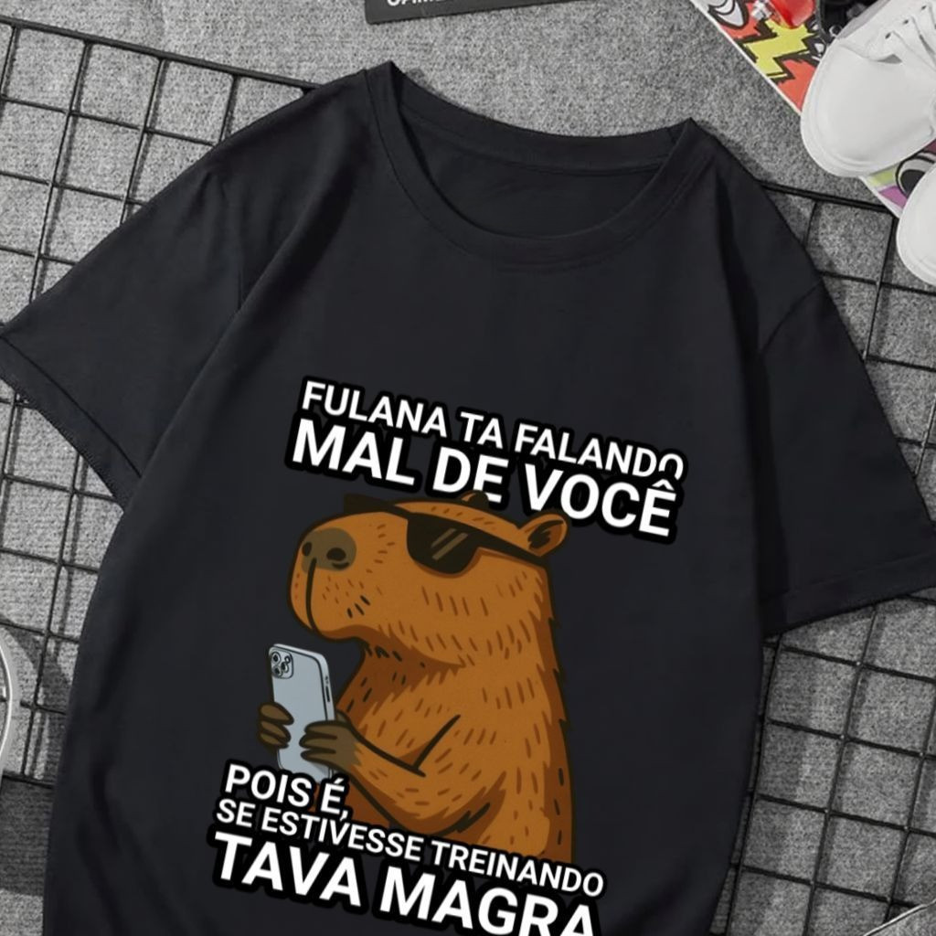 Camiseta Feminina Básica Capivara Sábia Camisa Confortável Estilosa Modinha Tendência Meme