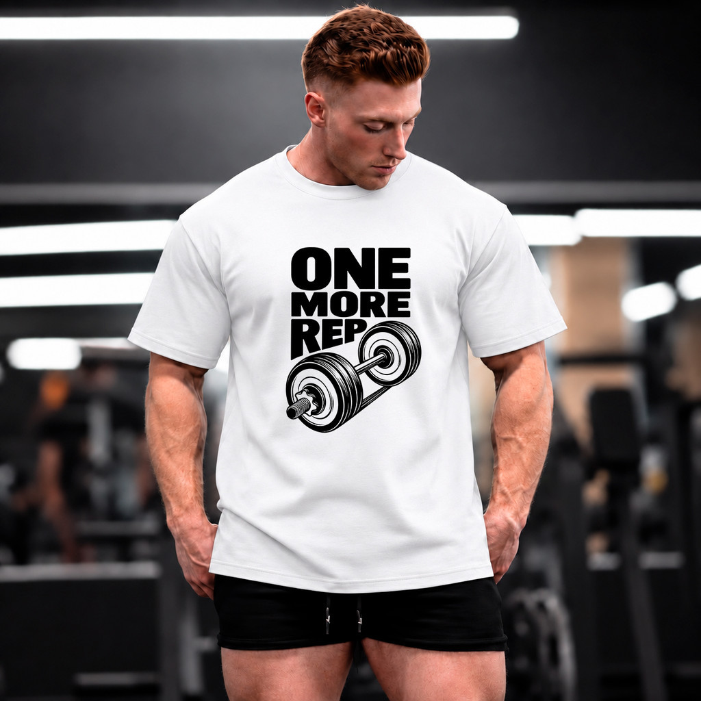 Camiseta One More Rep Masculina Academia Musculação Treino Fitness Gym Halteres Estampada Confortável Mais Uma Repetição