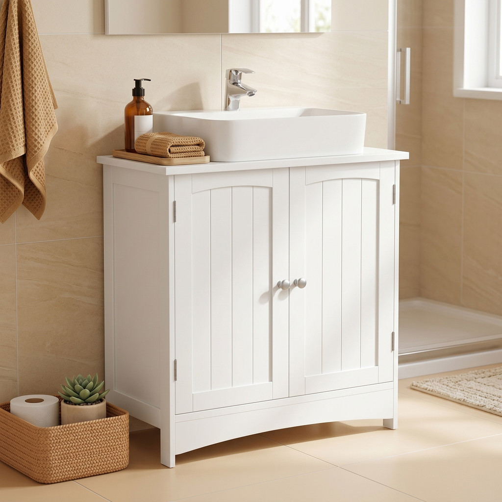SONGMICS Armário para Pia de Banheiro Farmhouse com 2 Portas e Prateleira Ajustável 60 x 30 x 60 cm Branco