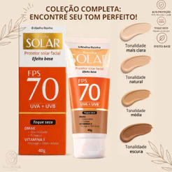 Protetor Solar Facial FPS 70 Abelha Rainha Toque Seco Sem Cor & Efeito Base Escolha Sua Cor