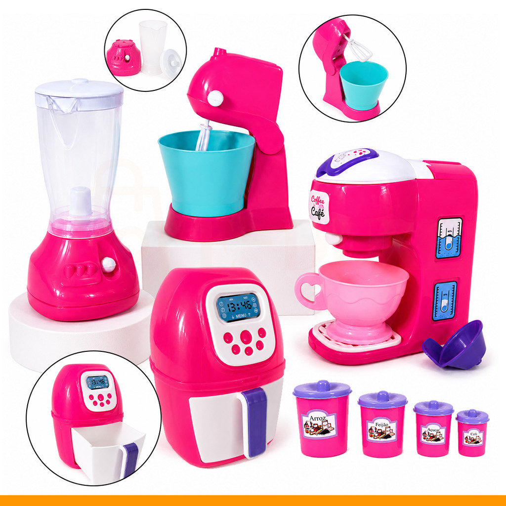 Brinquedo Menina Peças de Cozinha Eletrodomésticos Faz de Conta Rosa