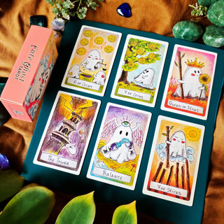 Conjunto de brinquedos com cartas de tarô de fantasmas adoráveis, cartas de oráculo para adivinhação, jogo de tabuleiro 